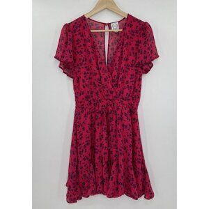 Blue Rain Women’s Faux Wrap Pink Floral‎ Ruffle Mini Dress Size Small